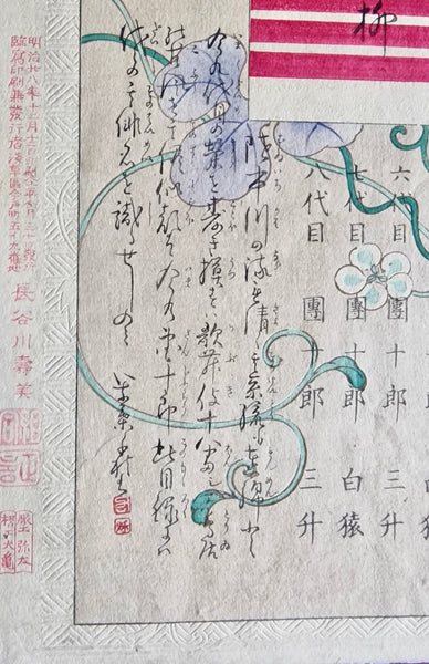 Original Woodblock Print Torii Kiyosada "Contents Page for the series The Eighteen Great Kabuki Plays" - Japan - 1895