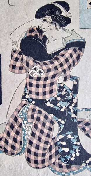 Original Woodblock Print Utagawa Kunisada "Fond of Sushi (Sushi kô)", Japan - 1827