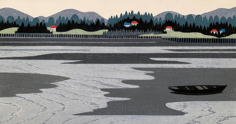 Original Woodblock Print Nishida Tadashige 'River Shallow' 川瀬 - Japan - 1987