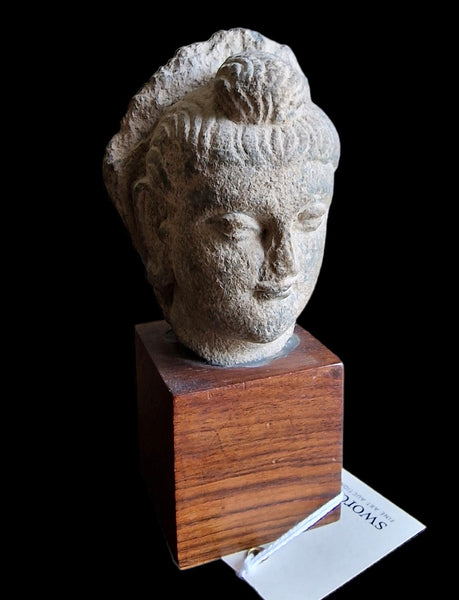 Carved Grey Schist Head of Buddha -Gandhara - 2/3 Century AD