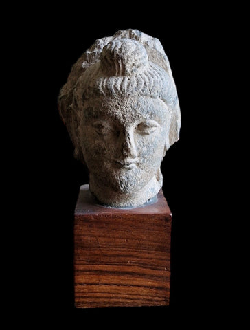 Carved Grey Schist Head of Buddha -Gandhara - 2/3 Century AD