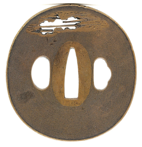 Engraved Copper Tsuba - Pierced with a Sunset, Engraved in the Nanako Style - c.1800
