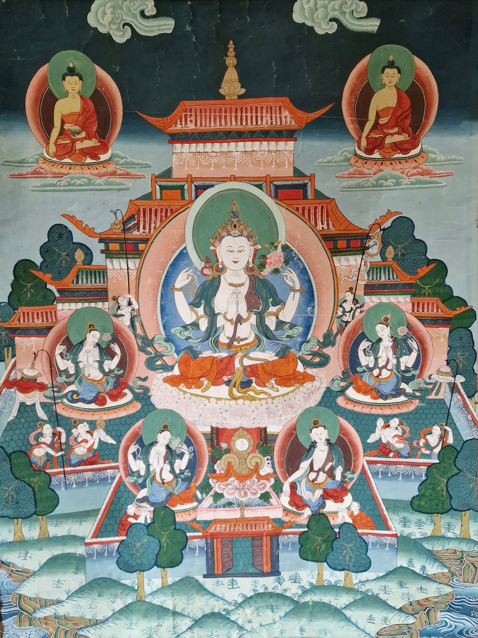 Thangka Avalokiteshvara Shadakshari - Tibet - XIX-XX