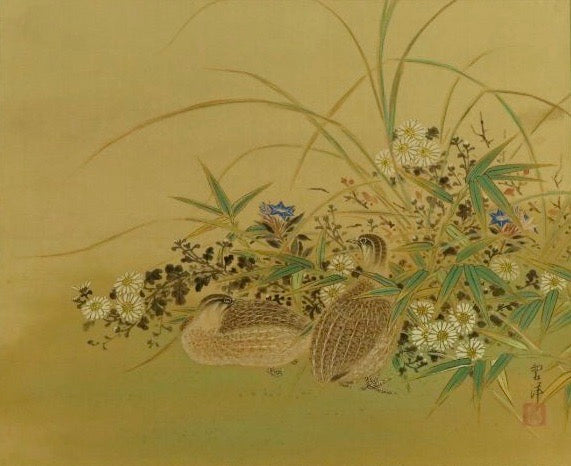 Silk Hanging Scroll "Pheasants and Flowers" - Japan - XIX-XX c.