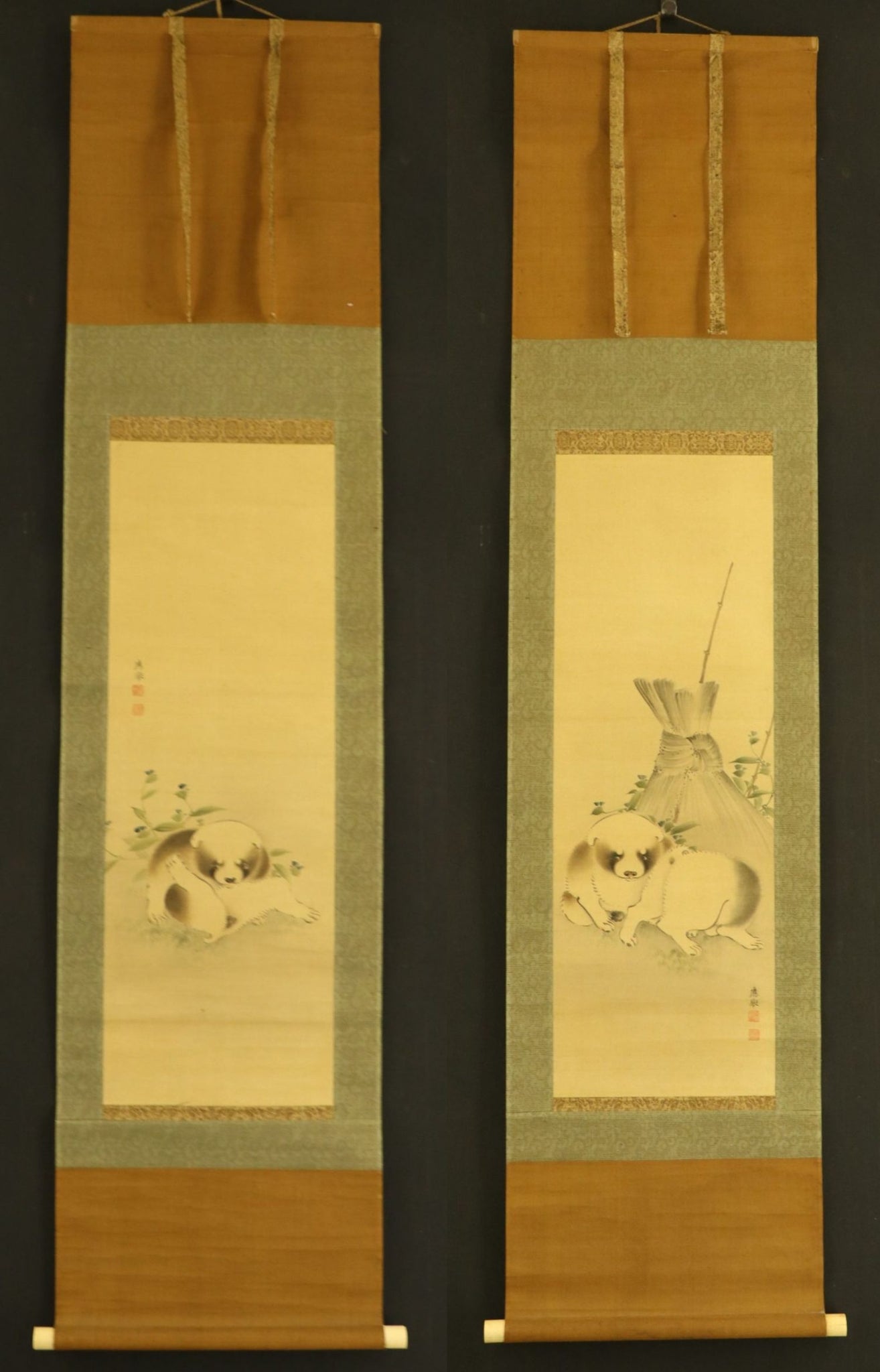 Hanging Scrolls "Dogs" Maruyama Okyo - Japan - XVIII c