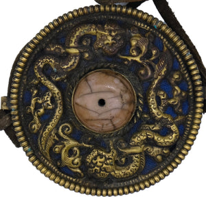 Antique Gau Box Brass Two Dragon Amulet Pendant Tibet