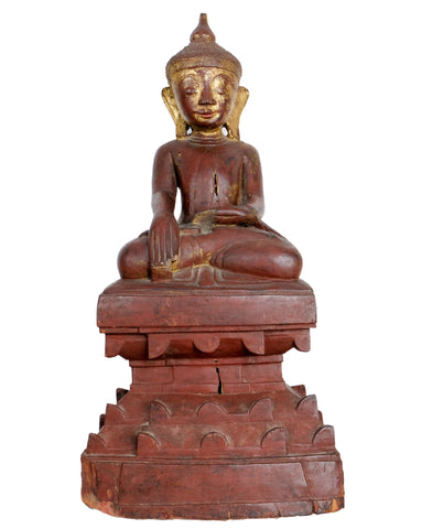 Burmese Shan Lacquered Wooden Buddha Sculpture 19th c.