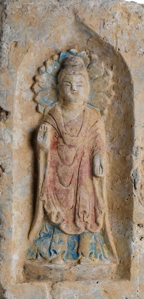 <transcy>Piastrella in terracotta Dinastia Wei Settentrionale Raffigurante Buddha - Cina 386-534 d.C</transcy>