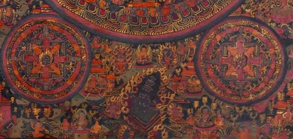Thangka Chenrezig Five Miniature Mandala Tibet XXth c.