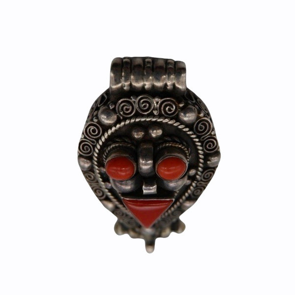 Silver and Coral Gau Amulet - Nepal