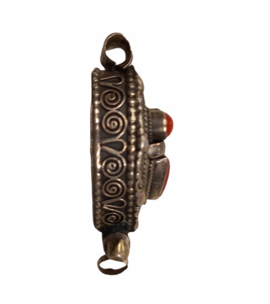 Silver and Coral Gau Amulet - Nepal