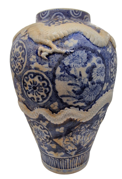 Blue and White Arita Glazed Dragon Vase - Japan
