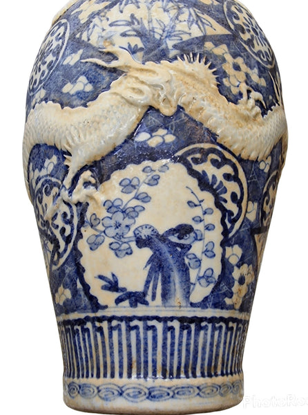 Blue and White Arita Glazed Dragon Vase - Japan