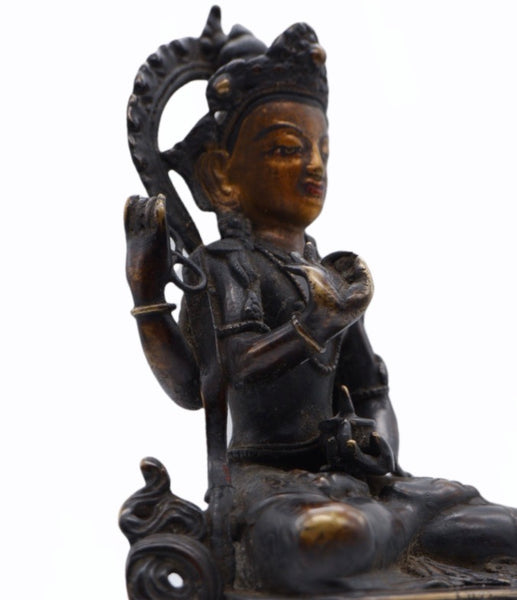 Bronze Statue Gold Faced 4-Armed Chenrezig - Nepal - XIX-XX c.